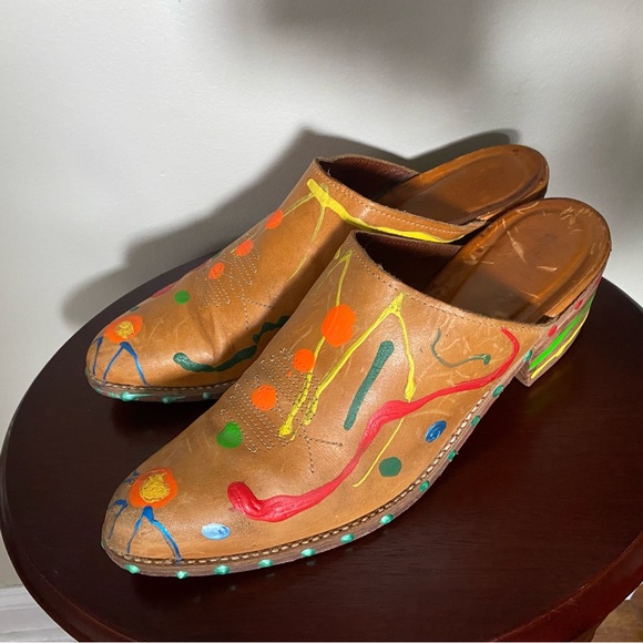 Hand Painted Vintage Leather Clogs - Unisex - Picture 8 of 16